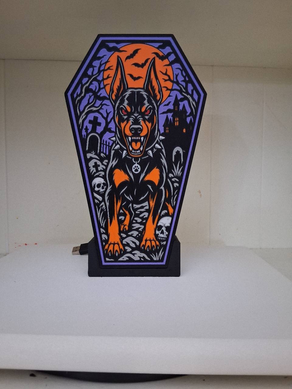 Scarry Dog Coffin LED light box – custom 3D printed – Lit Layer Creations